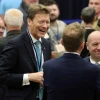 Reform UK Deputy Leader Richard Tice talks with candidate Ross Lambie at the Hamilton, Larkhall and Stonehouse by-election count in Hamilton, Scotland, on June 06, 2025. Photo by Jeff J Mitchell/Getty Images.