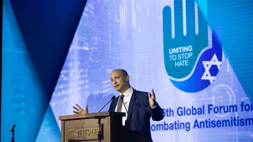 Israel’s Minister of Diaspora Affairs Naftali Bennett speaks during the “Sixth Global Forum for Combating Antisemitism” conference at the Jerusalem Convention Center on March 19, 2018. Photo by Yonatan Sindel/Flash90.