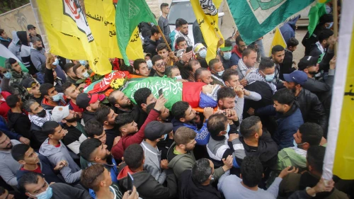 Palestinian terrorists at a funeral in Al-Mughayyir, near Ramallah in Samaria, Dec. 5, 2020. Photo by Nasser Ishtayeh/Flash90.