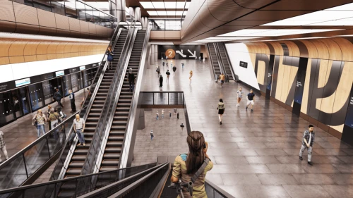 A rendering of a future underground station in the Tel Aviv Metro subway system. Credit: NTA Metropolitan Mass Transit System.