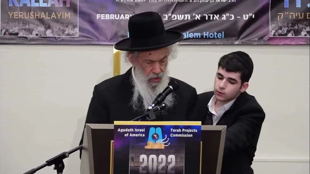 Rabbi Tzvi Kushelevsky in Jerusalem, Feb. 21, 2022. Screenshot: Agudath Israel/YouTube.