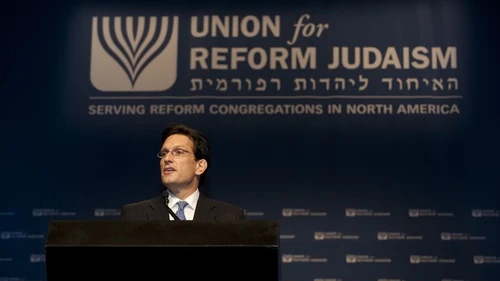 Click photo to download. Caption: U.S. Rep. Eric Cantor (R-VA), House Majority Leader, addresses the Union for Reform Judaism biennial on Nov. 15. Credit: Courtesy Union for Reform Judaism.