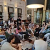 University of Haifa Law students attend a briefing with University lawyers at a hotel before the team began assisting evacuees in the early days of the war.(Courtesy)