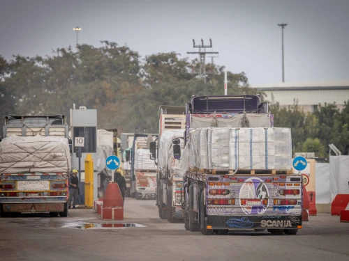 Aid trucks entering the Gaza Strip,