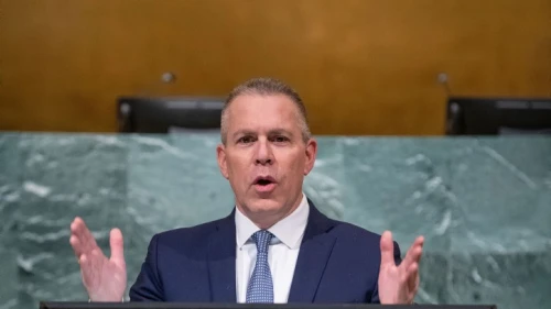 Gilad Erdan, Israeli ambassador to the United Nations, at the General Assembly Hall in New York, Jan. 16, 2023. Photo by Arie Leib Abrams/Flash90.