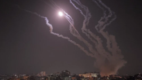 Rockets are fired from Gaza towards Israel, May 10, 2023. Photo by Atia Mohammed/Flash90.