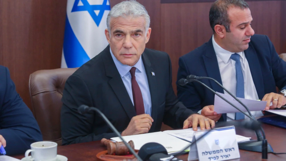 Israeli Prime Minister Yair Lapid leads a Cabinet meeting in Jerusalem, July 3, 2022. Credit: Marc Israel Sellem/POOL.