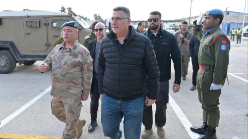 Israeli Foreign Minister Gideon Sa'ar tours the Syrian border with U.N. representatives, Jan. 2, 2025. Photo by Shlomi Amsalem/GPO.