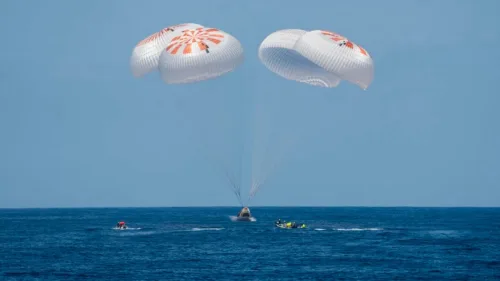 Axiom Mission 1 lands in the ocean off the Florida coast following a 17-day mission to the International Space Station. Photo courtesy of SpaceX.
