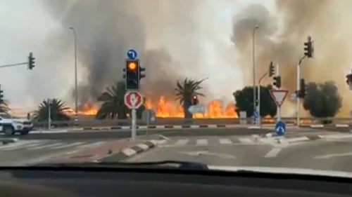 Gaza terror arson threatening Israeli Highway 232. Source: Screenshot.