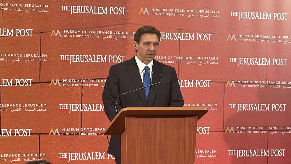 Florida Gov. Ron DeSantis addresses a conference in Israel organized by “The Jerusalem Post” and the Simon Wiesenthal Center's Museum of Tolerance, April 27, 2023. Credit: TPS.