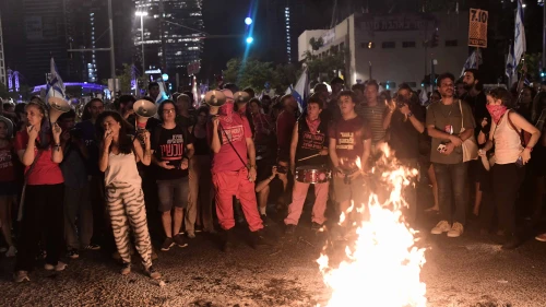 Protesters call for the release of Israeli hostages held in the Gaza Strip and the resignation of the Israeli government, outside the Kirya military headquarters in Tel Aviv, June 15, 2024. Photo by Tomer Neuberg/Flash90.