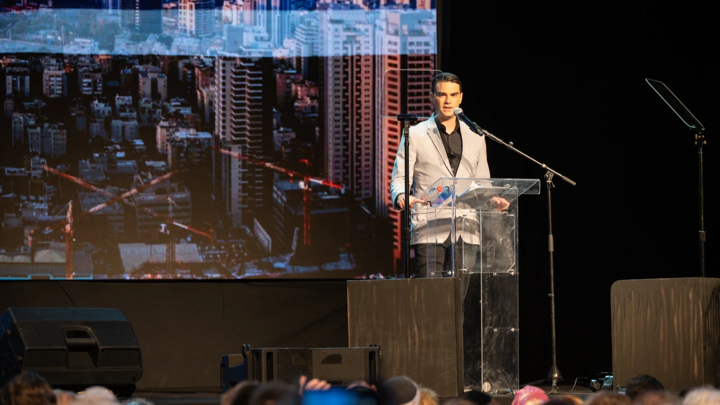 American Jewish conservative political commentator and columnist Ben Shapiro at the International Conservatism event, co-sponsored by the Conservative Political Action Conference (CPAC), Tel Aviv International Salon, Shibolet Press and Sella Meir Publishing, in Tel Aviv on July 20, 2022. Source: Nadav Cohen Yonatan, GoLive.