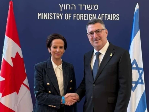 Israeli Foreign Minister Gideon Sa'ar meets with Canadian deputy opposition leader Melissa Lantsman, a Jewish MP for the Conservative Party, in Jerusalem, Dec. 30, 2025. Credit: Israeli Foreign Ministry.