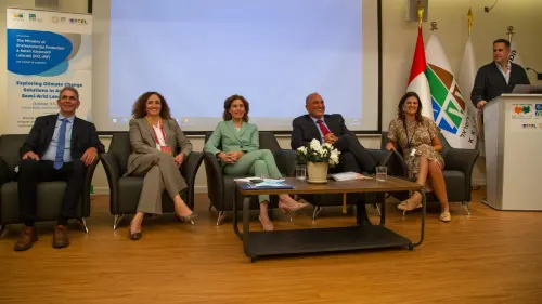 From left: KKL-JNF Chief Scientist Dr. Doron Merkel, Israeli Environmental Protection Ministry Director General Galit Cohen, Israeli Environmental Protection Minister Tamar Zandberg, KKL-JNF Corporate Secretary Eli Cohen and Merage Foundation CEO Nicole Hod Stroh. Credit: KKL-JNF