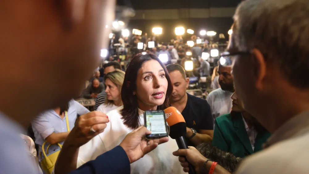 Israel's Minister of Sports and Culture Miri Regev with supporters of Likud at party headquarters in Tel Aviv, soon after the publication of early voting results in the Israeli general elections on Sep. 17, 2019. Photo by Gili Yaari/Flash90.