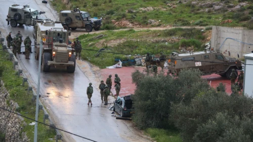 Israeli security forces. at the scene of a Palestinian car-ramming attack on soldiers in Mateh Binyamin in Judea and Samaria (the West Bank), on March 4, 2019. Photo by STR/Flash90.