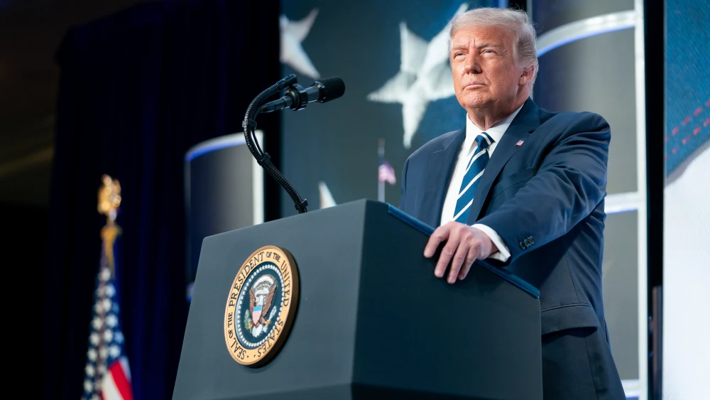 U.S. President Donald Trump delivers remarks at the 2020 Council for National Policy Meeting at the Ritz-Carlton in Pentagon City, Va., on Aug. 21, 2020. Credit: Tia Dufour/The White House.