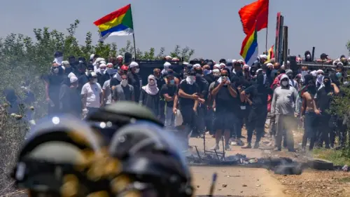 Druze protest in the Golan Heights against the construction of a new wind farm near the Druze village of Majdal Shams, in the Golan Heights, June 21, 2023. Photo by Ayal Margolin/Flash90/