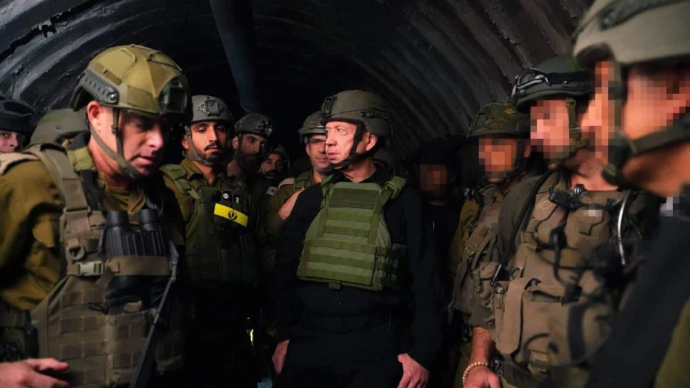 Israeli Defense Minister Yoav Gallant tours the largest Hamas attack tunnel yet uncovered by the IDF, December 2023. Photo by Ariel Hermoni/Israeli Defense Ministry.