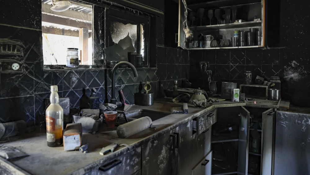 A home in Kibbutz Nir Oz destroyed and burned in the Hamas-led terrorist attack on Oct. 7, 2023, near the Israel-Gaza border, Aug. 5, 2026. Photo by Tsafrir Abayov/Flash90.