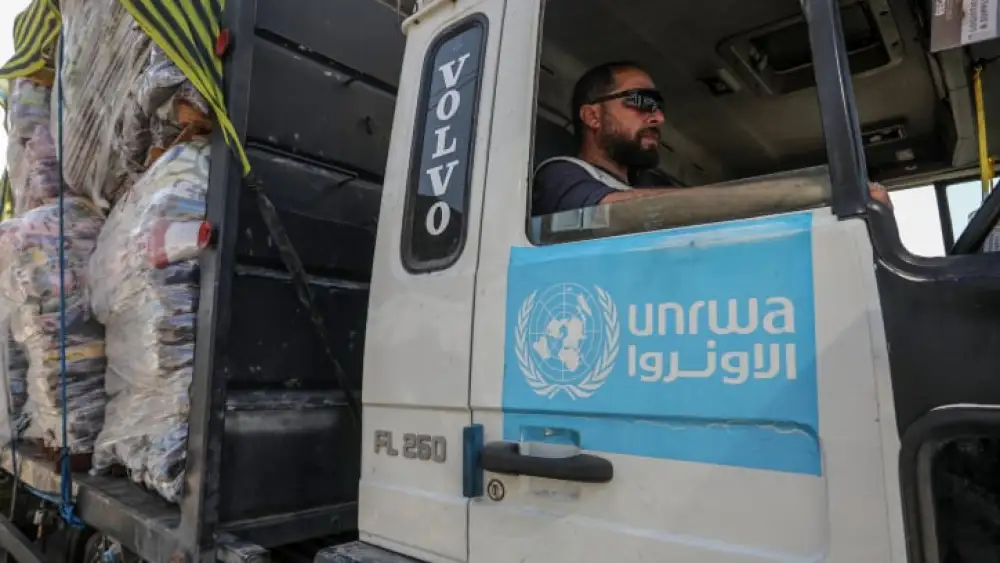 Trucks with aid arrive at the Gaza side of the Kerem Shalom border crossing, Dec. 18, 2023. Photo by Abed Rahim Khatib/Flash90.