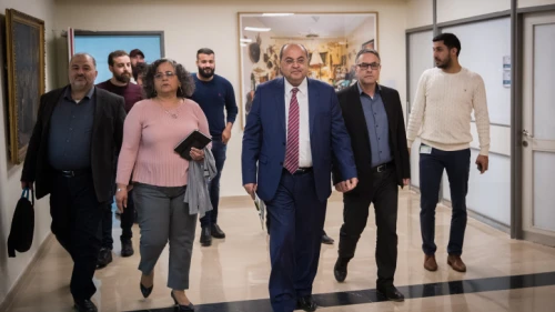 Joint Arab List leader Ahmad Tibi arrives at the Knesset in Jerusalem for talks with representatives of the Blue and White Party, on March 11, 2020. Photo by Yonatan Sindel/Flash90.
