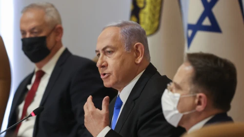 Israeli Prime Minister Benjamin Netanyahu addresses the weekly Cabinet meeting, at City Hall in Jerusalem, May 9, 2021. Photo by Amit Shabi/POOL.