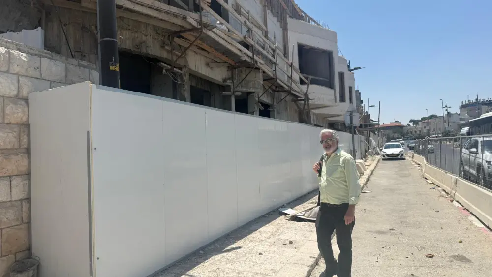 Jeff Daube, Israel chair of the International Committee for Har Hazeitim, outside the visitor center under construction at the Mount of Olives in Jerusalem, July 2026. Credit: Courtesy of Jeff Daube.