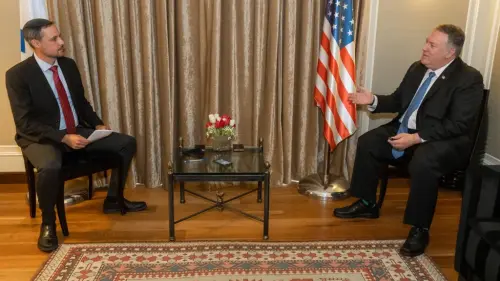 U.S. Secretary of State Mike Pompeo and JNS Jerusalem bureau chief Alex Traiman at the King David Hotel in Jerusalem on Nov. 20, 2020. Photo by Ronny Przysucha/U.S. Department of State.