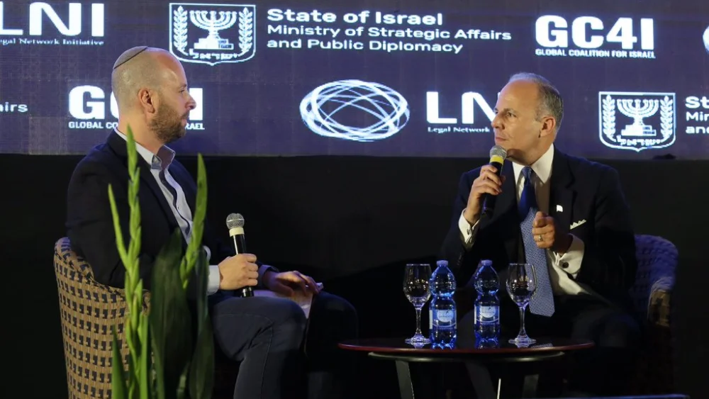 U.S. Special Envoy to Monitor and Combat Anti-Semitism, Elan Carr speaking at the Annual Global Coalition 4 Israel (GC4I) Forum in Jerusalem. Carr made a series of remarks on the worrisome rise of anti-Semitism and its ties to the BDS movement. Credit: Israel's Strategic Affairs Ministry via Twitter.