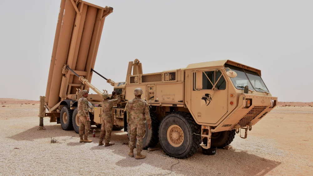U.S. Army soldiers from Bravo Battery, 2nd Air Defense Artillery Regiment, system checks a Terminal High Altitude Area Defense (THAAD) launcher during routine start-up procedures in the U.S. Central Command’s area of responsibility, June 25, 2020. Credit: Master Sgt. Benjamin Wiseman/U.S. Air Force.
