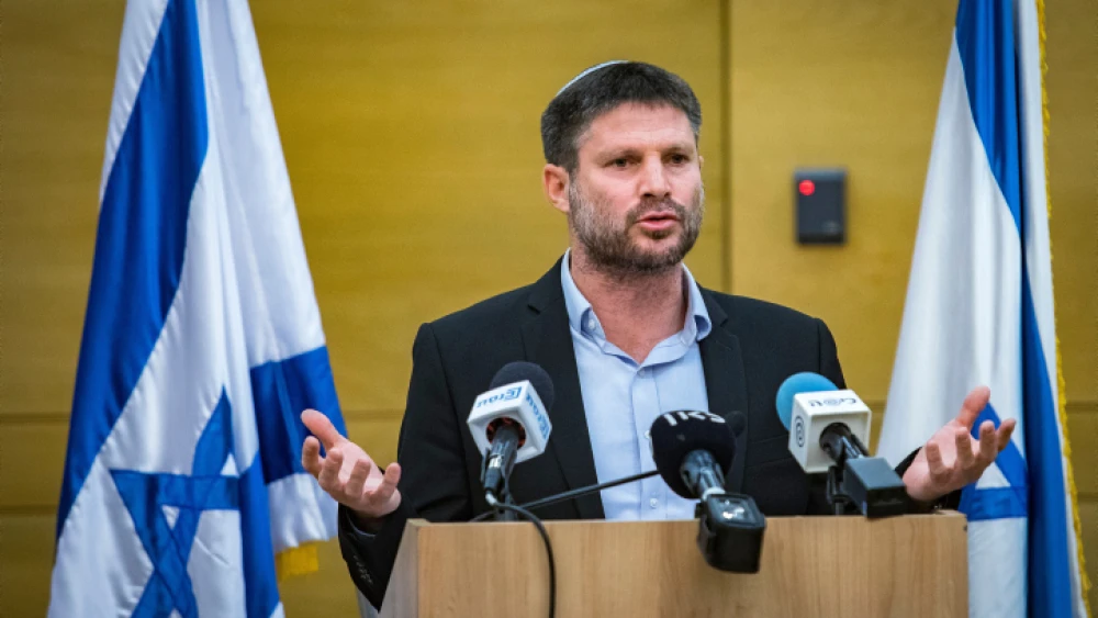 Then-Tkuma Party head Bezalel Smotrich speaks to reporters at the Knesset in Jerusalem on April 4, 2021. Photo by Olivier FItoussi/Flash90.