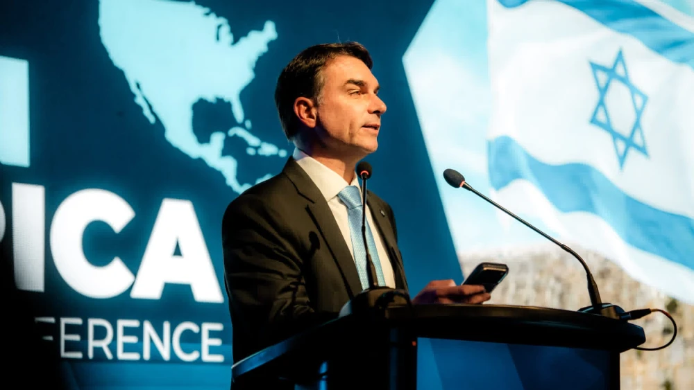Brazailian Senator Flávio Bolsonaro, a leading candidate for president addresses a gathering of Latin American lawmakers in Argentina on June 28, 2026. Credit: Israel Allies Foundation.