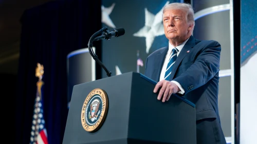 U.S. President Donald Trump delivers remarks at the 2020 Council for National Policy Meeting at the Ritz-Carlton in Pentagon City, Va., on Aug. 21, 2020. Credit: Tia Dufour/The White House.