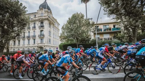 Cyclists from the Israel Start-Up Nation team ride through the streets of Nice in the south of France on the first day of the Tour de France, Aug. 29, 2020. Source: Facebook/Noa Arnon.
