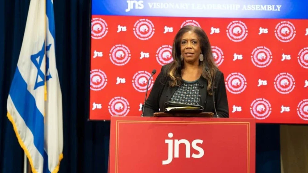 Political scientist Kiron Skinner speaks at the JNS Visionary Leadership Assembly at Congregation Kehilath Jeshurun in New York City, Sept. 28, 2025. Credit: JNS.