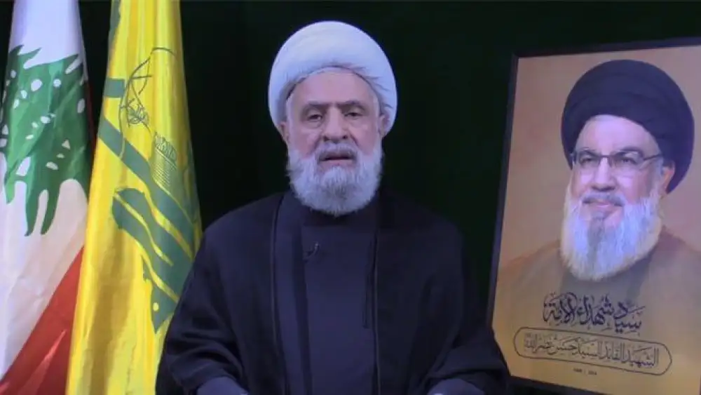 Hezbollah Secretary-General Naim Qassem in a pre-recorded address, Nov. 6, 2024. Credit: X.