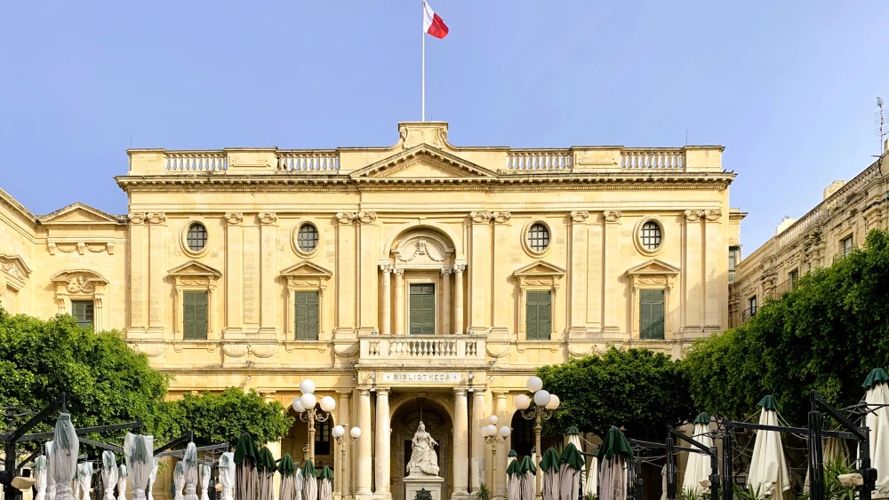 The National Library in Malta’s capital of Valletta, a fortified city founded in 1566 by the Knights of St. John, on May 15, 2020. Credit: Scramble58 via Wikimedia Commons.
