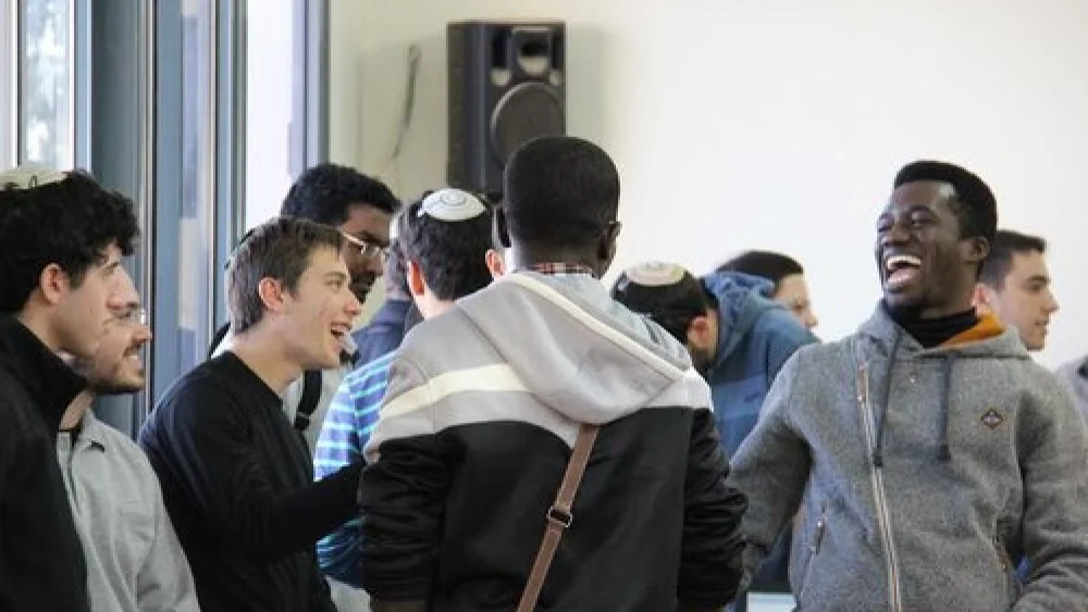 Catholic students in the four-year degree program of Jerusalem-based Salesian Pontifical University visit the yeshiva located on Kibbutz Ma'ale Gilboa. Credit: Courtesy Shalom Hartman Institute.