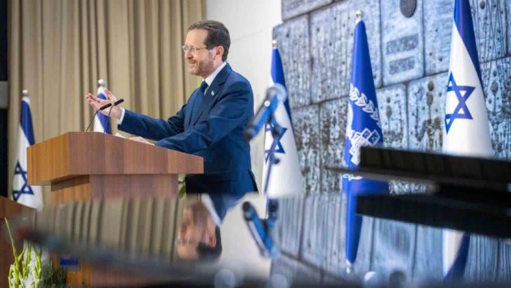 Israeli President Isaac Herzog at a swearing in ceremony for newly appointed supreme court justices, at the President's Residence in Jerusalem, on June 9, 2022. Photo by Olivier Fitoussi/Flash90.