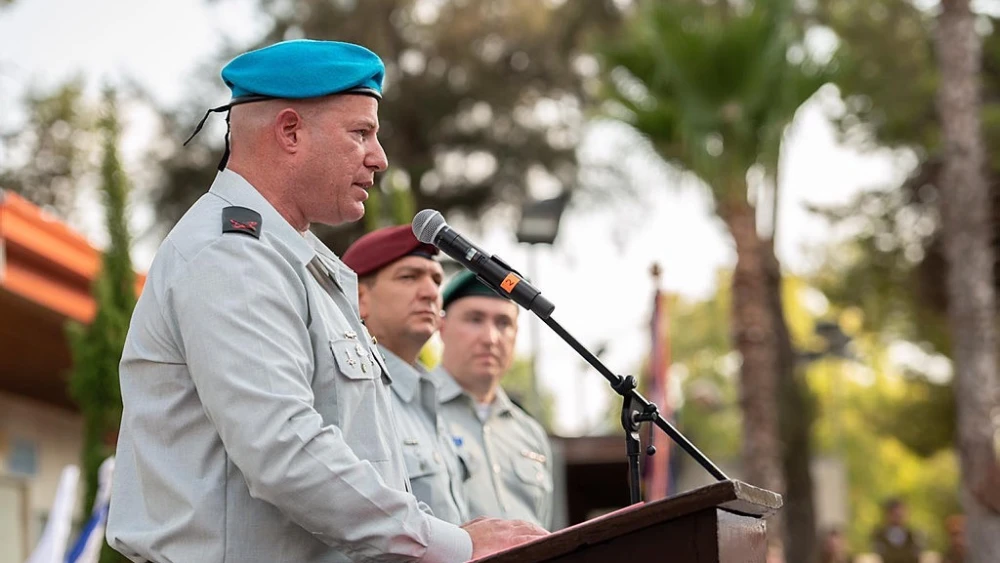 Incoming IDF Spokesperson Brig. Gen. Hidai Zilberman speaks at a ceremony in which he took over for outgoing spokesman Brig. Gen. Ronen Manelis, on Sept. 15, 2019. Credit: Israel Defense Forces.