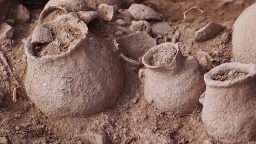 Ancient vessels unearthed during an archaeological dig in a 5,000 year-old settlement near the central Israeli city of Beit Shemesh. Credit: Israel Antiquities Authority.