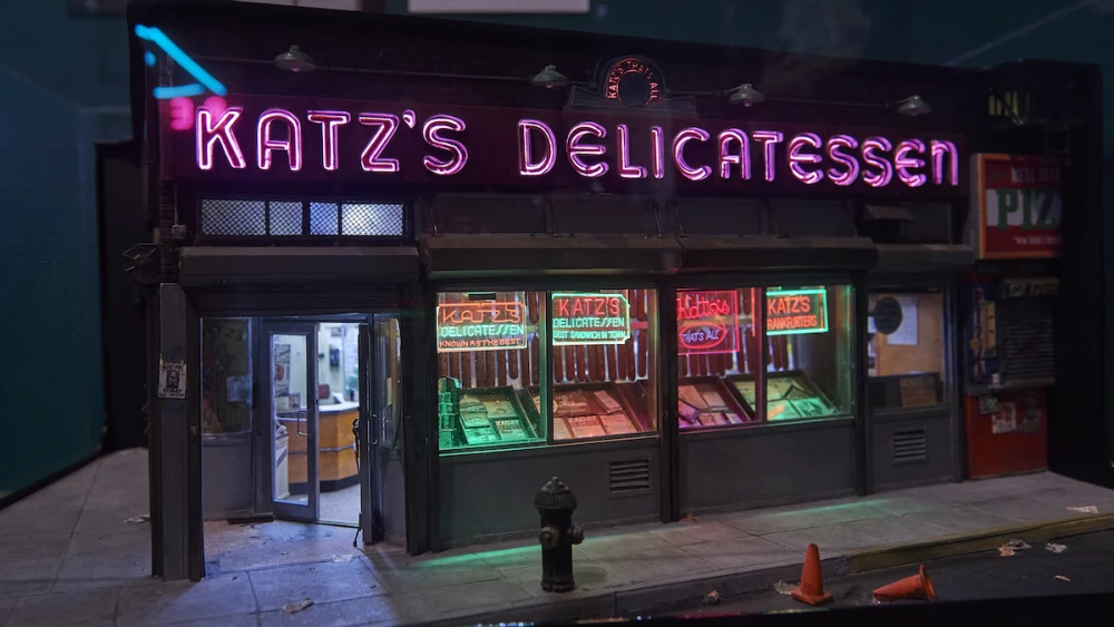 A miniature model of Katz's Deli on Manhattan’s Lower East Side is on display. Credit: Perry Bindelglass.