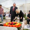 Benjamin Netanyahu and his wife, Sara, attend a memorial ceremony for Netanyahu's brother, Yoni Netanyahu, at the Mount Herzl Military Cemetery in Jerusalem on June 16, 2021. Photo by Olivier Fitoussi/Flash90.