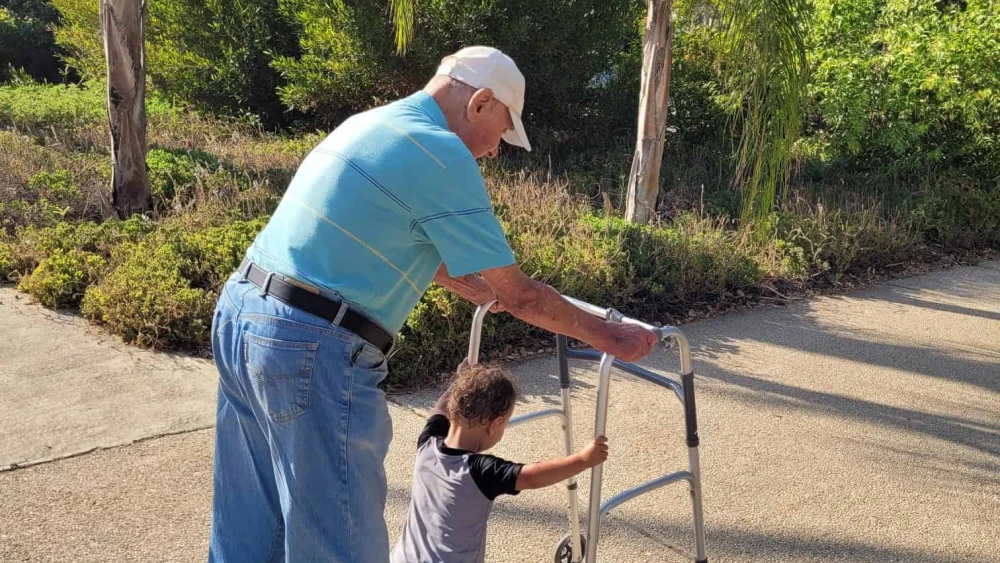 Moshe Ridler and his youngest great-grandchild. Credit: Courtesy.