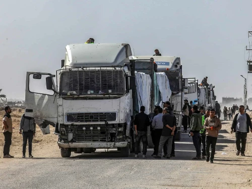 Aid supplies enter Gaza through the Rafah Crossing with Egypt, Feb. 1, 2026. Photo by Abed Rahim Khatib/Flash90.