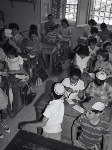 Schoolchildren in Jerusalem receive letters during a lesson, May 1963, Jerusalem. Credit: David Hirschfeld, KKL-JNF Photo Archive.