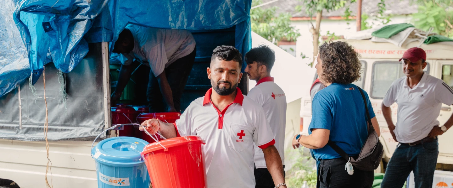 IsraAID distributes hygiene kits to flood victims in Nepal, September 2026. Credit: Courtesy of IsraAID.