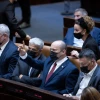 (L-R) Israeli minister of Defense Benny Gantz, minister of Foreign Affairs Yair Lapid, Prime Minister Naftali Bennett and Minister of Justice Gideon Saar during a discussion on the "family reunification law", during a plenum session in the assembly hall of the Israeli parliament, in Jerusalem, on July 6, 2021. Photo by Yonatan Sindel/Flash90